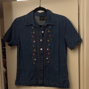 Y2K Denim Shirt with Embroidery Detail